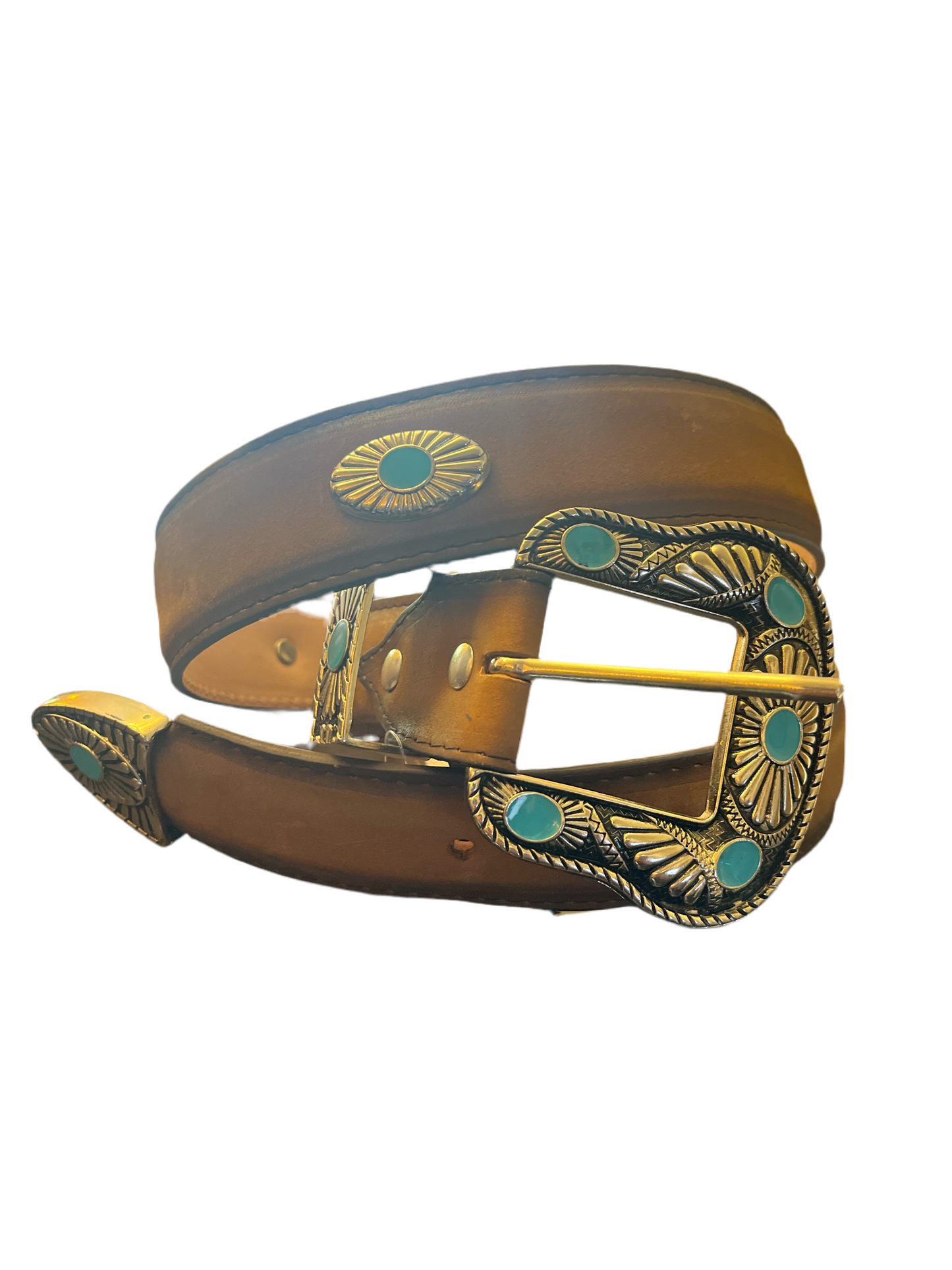 Buckle and Conchos Leather Belt