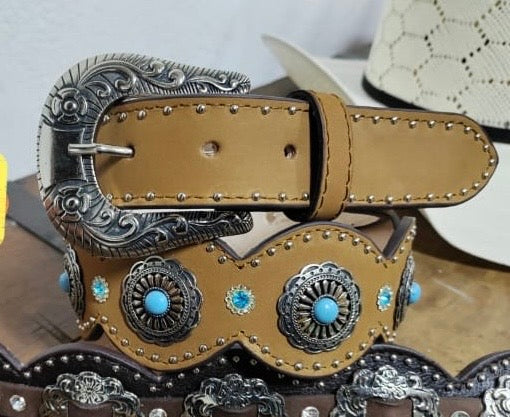 Lupita Native Turquoise Leather Belt - Size 30 PTBU