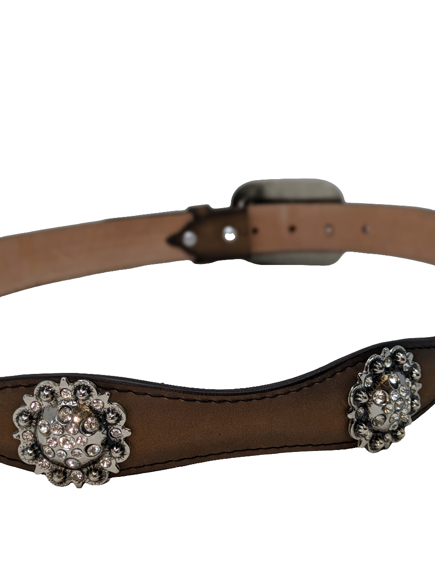 Square Buckle and Conchos Brown Leather Belt