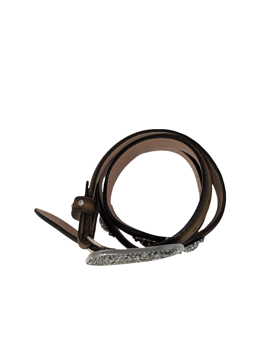 Square Buckle and Conchos Brown Leather Belt