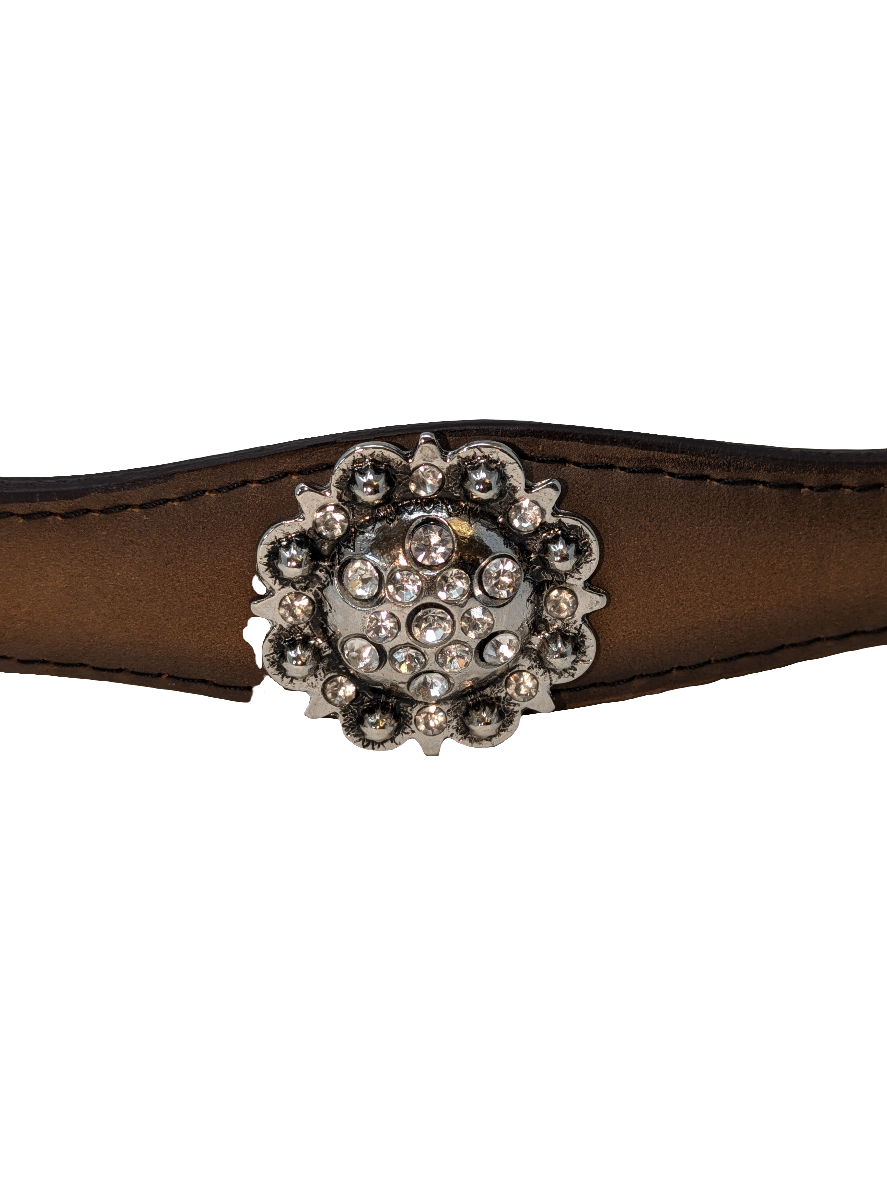 Square Buckle and Conchos Brown Leather Belt